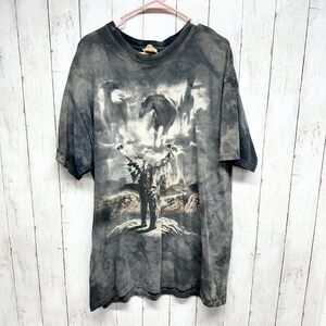 VTG Y2K Mountain XXL Indian Native American Horse Animal Nature Tie Dye T Shirt